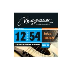 Струны для акустической гитары, Серия: Bronze 80-20, Калибр: 12-16-24-34-44-54, Обмотка: круглая, бронзовый сплав 80/20, Натяжение: Medium Light. MAGMA STRINGS GA140B80