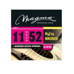 Струны для акустической гитары, Серия: Bronze 85-15, Калибр: 11-15-23-32-42-52, Обмотка: круглая, бронзовый сплав 85/15, Натяжение: Light+. MAGMA STRINGS GA130B85