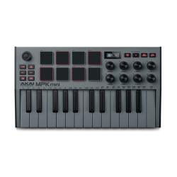 Миди клавиатура с уменьшенными клавишами, цвет серый с серой клавиатурой AKAI MPK MINI MK3 Grey