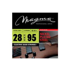 Струны для 5-струнной бас-гитары High C 28-95, Серия: Nickel Plated Steel, Калибр: 28-40-60-75-95, Обмотка: круглая, никелированая сталь, Натяжение: Extra Light+. MAGMA STRINGS BE141N