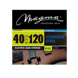 Струны для 5-струнной бас-гитары Low B 40-120, Серия: Stainless Steel, Калибр: 40-60-75-95-120, Обмотка: круглая, нержавеющая сталь, Натяжение: Extra Light+. MAGMA STRINGS BE145S