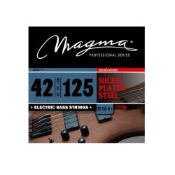Струны для 5-струнной бас-гитары Low B 42-125, Серия: Nickel Plated Steel, Калибр: 42-62-80-100-125, Обмотка: круглая, никелированая сталь, Натяжение: Light+. MAGMA STRINGS BE155N+