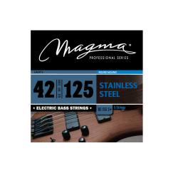Струны для 5-струнной бас-гитары Low B 42-125, Серия: Stainless Steel, Калибр: 42-62-80-100-125, Обмотка: круглая, нержавеющая сталь, Натяжение: Light+. MAGMA STRINGS BE155S+