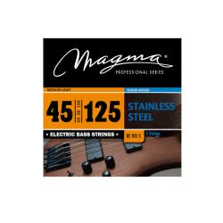 Струны для 5-струнной бас-гитары Low B 45-125, Серия: Stainless Steel, Калибр: 45-65-80-100-125, Обмотка: круглая, нержавеющая сталь, Натяжение: Medium Light. MAGMA STRINGS BE165S