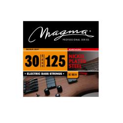 Струны для 6-струнной бас-гитары 30-125, Серия: Nickel Plated Steel, Калибр: 30-45-65-80-100-125, Обмотка: круглая, никелированая сталь, Натяжение: Medium Light. MAGMA STRINGS BE166N