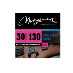 Струны для 6-струнной бас-гитары 30-130, Серия: Stainless Steel, Обмотка: круглая, нержавеющая сталь... MAGMA STRINGS BE176S