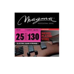 Струны для 7-струнной бас-гитары 25-130, Серия: Nickel Plated Steel, Обмотка: круглая, никелированая сталь, Натяжение: Medium. MAGMA STRINGS BE177N