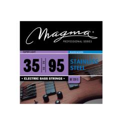 Струны для бас-гитары 35-95, Серия: Stainless Steel, Калибр: 35-55-75-95, Обмотка: круглая, нержавеющая сталь, Натяжение: Super Light. MAGMA STRINGS BE120S