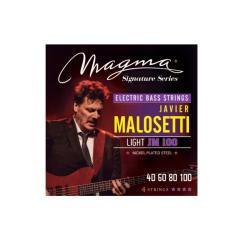 Струны для бас-гитары Javier Malosetti 40-100, Серия: Signature, Калибр: 40-60-80-100, Обмотка: никелированная сталь, Натяжение: Light. MAGMA STRINGS JM100
