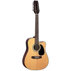 Акустическая гитара, вестерн 12-ти струнная с вырезом, верхняя дека - ель, корпус - красное дерево, гриф - нато, накладка - палисандр, эквалайзер MARTINEZ FAW-802-12 CEQ