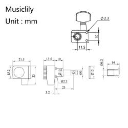 Колки для гитары, 6л, локовые, черные MUSICLILY MX1510BK