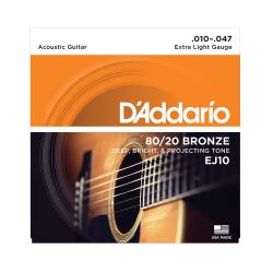Струны для акустической гитары, 80/20 бронза, 10-47 D'ADDARIO EJ-10