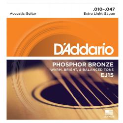 Струны для акустической гитары, фосфорная бронза, Extra Light 10-47 D'ADDARIO EJ-15