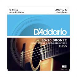 Струны для 12-струнной гитары бронза 80/20, Light 10-47 D'ADDARIO EJ-36