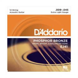 Струны для 12-струнной гитары, фосфор/ бронза, Extra Light 9-45 D'ADDARIO EJ-41
