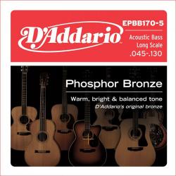 Струны для 5-струнной акустичекой бас-гитары, фосфорная бронза, 45-130 D'ADDARIO EPBB-170-5 