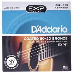 Струны для акустической гитары с покрытием, Light 12-53, 6-гранный корд D'ADDARIO EXP-11