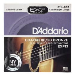 Струны для акустической гитары с покрытием, Custom Ligth 11-52, 6-гранный корд D'ADDARIO EXP-13