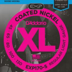 Струны для пятиструнной бас-гитары с полимерным покрытием nickel, soft 45-130 D'ADDARIO EXP-170-5
