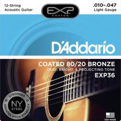 Струны для 12-струнной гитары с покрытием, 10-47 D'ADDARIO EXP-36