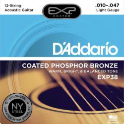 Струны с полимерным покрытием для 12-струнной ак. гитары, фосфорная D'ADDARIO EXP-38
