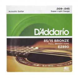Струны для акустической гитары, бронза Super Light 9-45 D'ADDARIO EZ-890