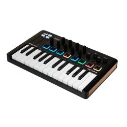 25 клавишная  MIDI-клавиатура - пэд-контроллер, 9 регуляторов, 8  RGB пэдов, 8 фейдеров, дисплей, сенсорные регуляторы Pitch/Modulation, MIDI-выход, 1/4